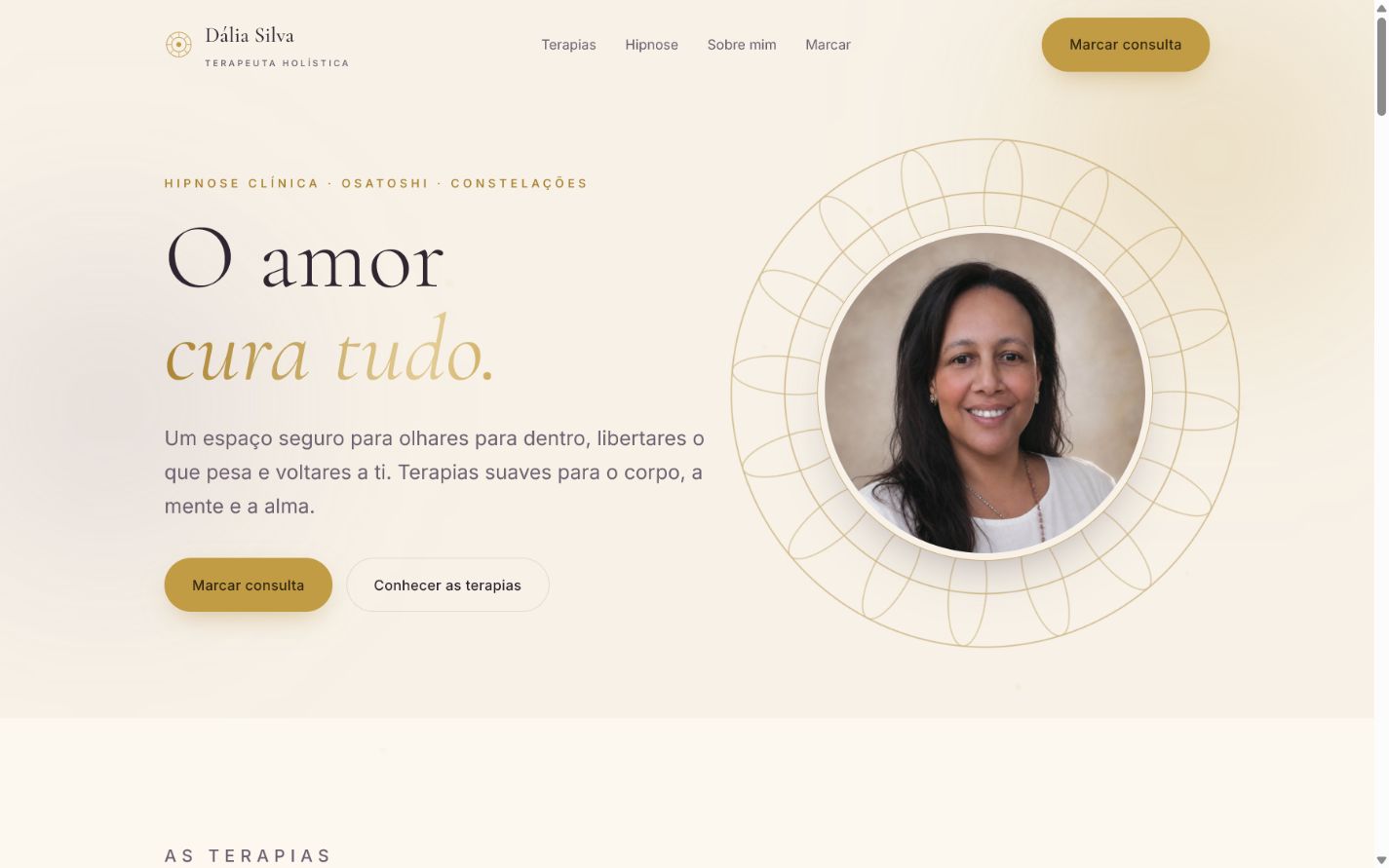 Página inicial do site de Dália Silva, terapeuta holística
